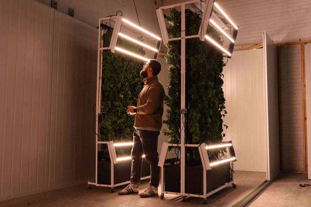 Just Vertical commercial grow racks in use, genuine manufacturer photograph